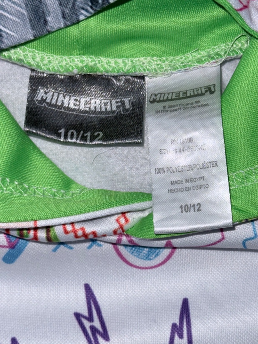 Minecraft Boys Fleece Pullover Hoodie White Neon Sketch Size 10/12 EUC - Picture 2 of 3
